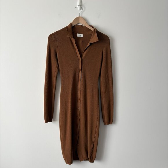Aritzia Wilfred Cove Long Sleeve Knit Ribbed Dress Brown Size Medium - Picture 2 of 6